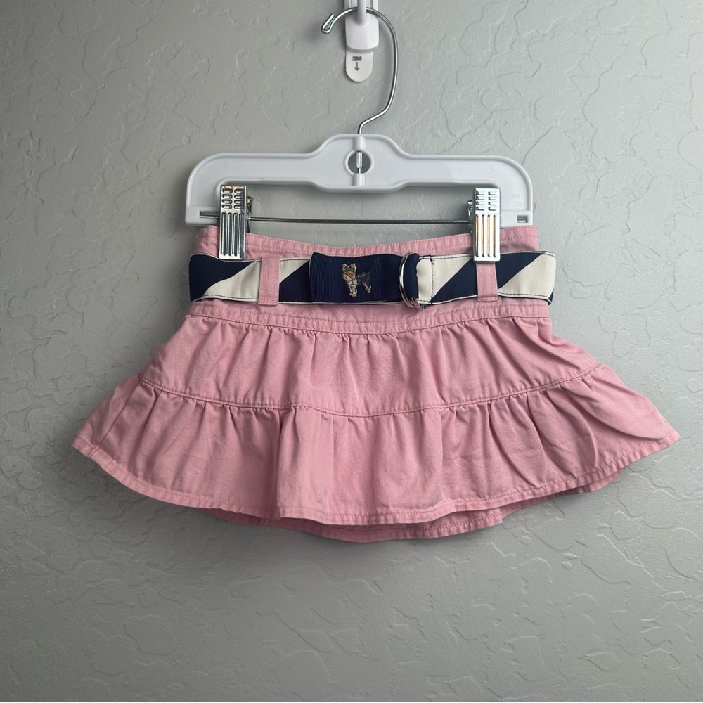 Ralph Lauren pink ruffle tiered skirt with embroidered dog belt size 12 months
